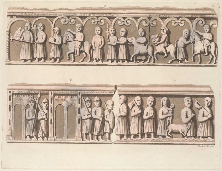 Le Costume Ancien et Moderne [Europe] Vol. 3, Pt. 1 - XV. Soldats representes dans les bas-reliefs en marbre de la meme porte [I] (1823)