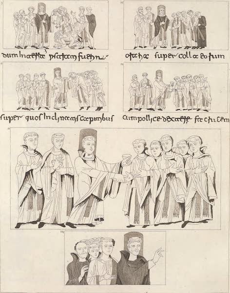 Le Costume Ancien et Moderne [Europe] Vol. 3, Pt. 1 - XXIV. Miniatures d'un pontifical de la Bibliotheque de Mineroje a Rome. IX.<sup>e</sup> siecle [II] (1823)