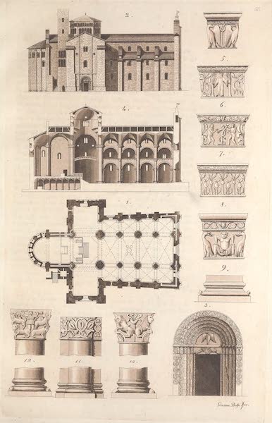 Le Costume Ancien et Moderne [Europe] Vol. 3, Pt. 1 - XXXIII. Plan, coupe etc, de l'eglise de Saint Michel a Pavie (1823)