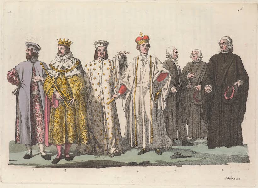 Le Costume Ancien et Moderne [Europe] Vol. 3, Pt. 2 - LXXIV. Gonfalonier, Ancien, Grand Duc de Toscane etc. Gonfalonier, Ancien de la Republique de Lucques (1823)