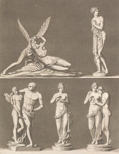 Le Costume Ancien et Moderne [Europe] Vol. 3, Pt. 2 - CII. Canova, Groupe de Dedale et d'Icare : Psiche : Amour et Psiche etc. (1823)
