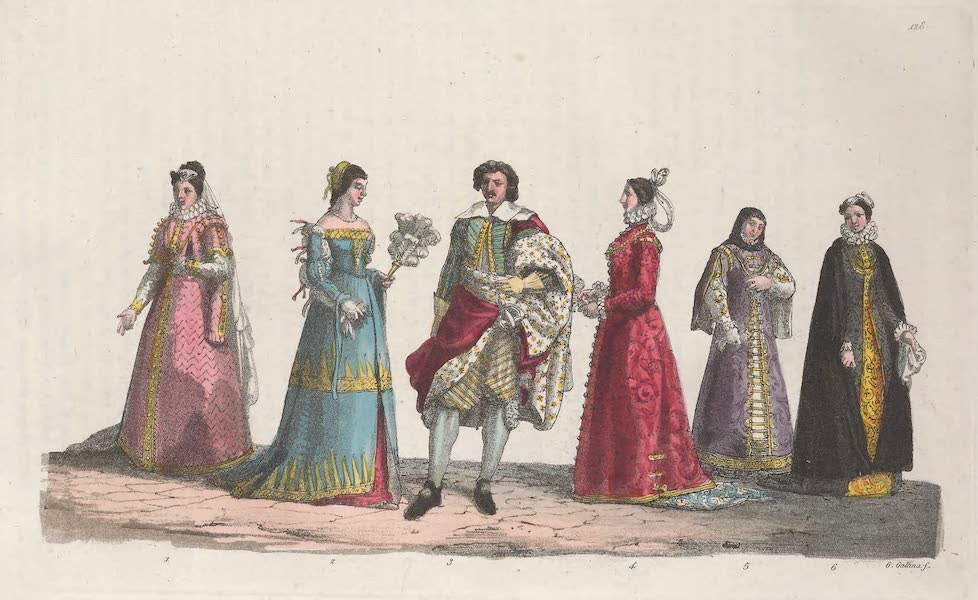 Le Costume Ancien et Moderne [Europe] Vol. 3, Pt. 2 - CXXVIII. Habillemens des Milanais des XV.<sup>e</sup> et XVL.<sup>e</sup> siecles (1823)