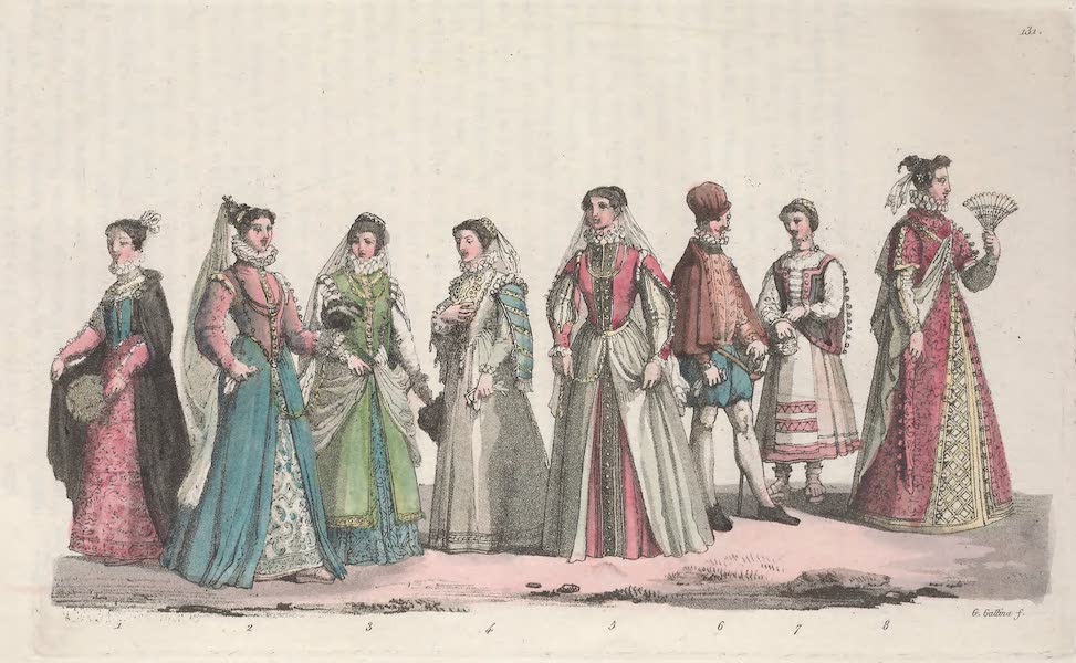 Le Costume Ancien et Moderne [Europe] Vol. 3, Pt. 2 - CXXXI. Habillemens des Veronais, des Vicentins, des Padouans du XVI.<sup>e</sup> siecle (1823)