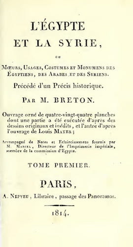 L'Egypte et la Syrie, ou, Moeurs, Usages, Costumes Vol. 1 - Title Page