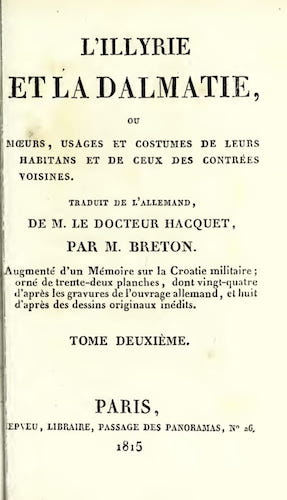 L'Illyrie et la Dalmatie, ou, Moeurs,
Usages et Costumes Vol. 2 - Title Page
