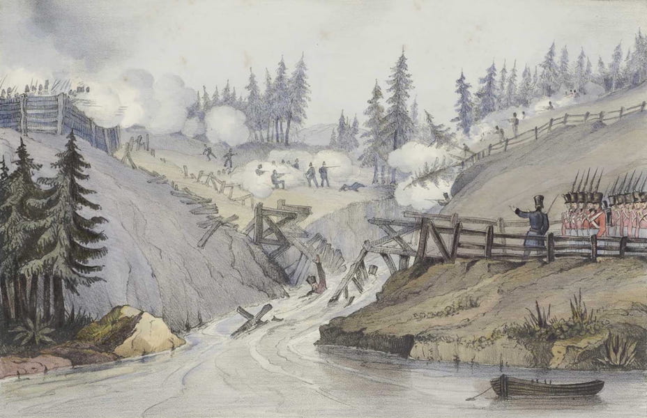 Lithographic Views of Military Operations in Canada - A Fortified Pass. Colonel Wetherall Advancing to the Capture of Saint-Charles (1840)