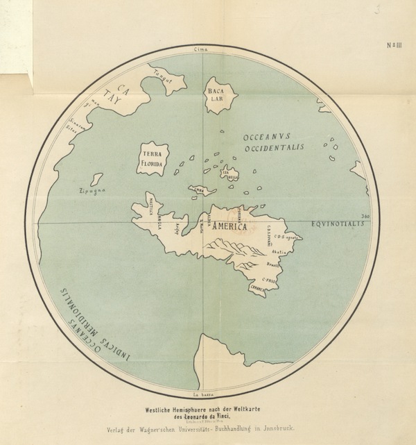 Westliche Hemisphaere nach der Weltkarte des Lionardo da Vinci