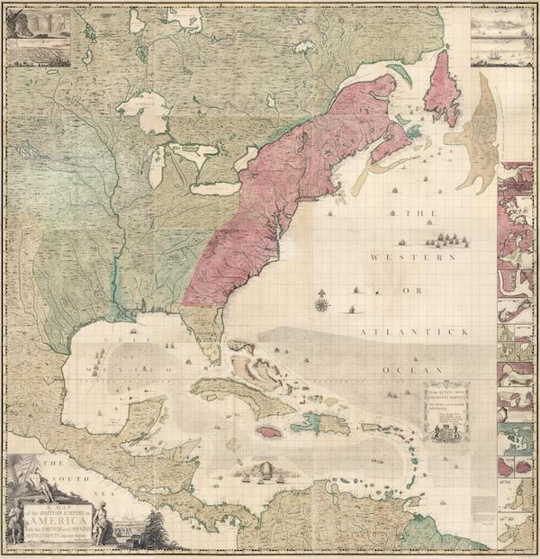 A Map of the British Empire in America with the French and Spanish Settlements adjacent thereto. by Henry Popple.