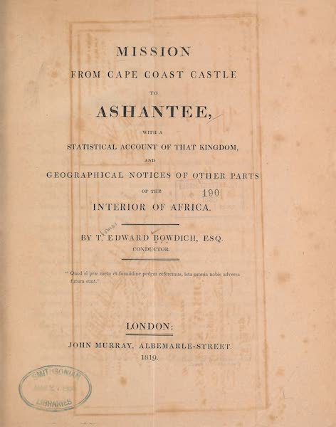 Mission from Cape Coast Castle to Ashantee - Title Page (1819)