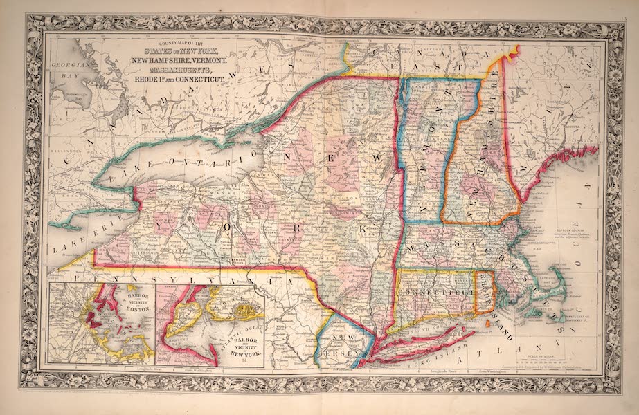 Mitchell's New General Atlas - County Map of the States of New York, New Hampshire, Vermont, Massachusetts, Rhode Island and Connecticut (1861)