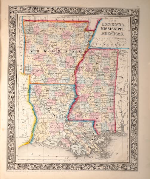 Mitchell's New General Atlas - Map of Louisiana, Mississippi and Arkansas (1861)
