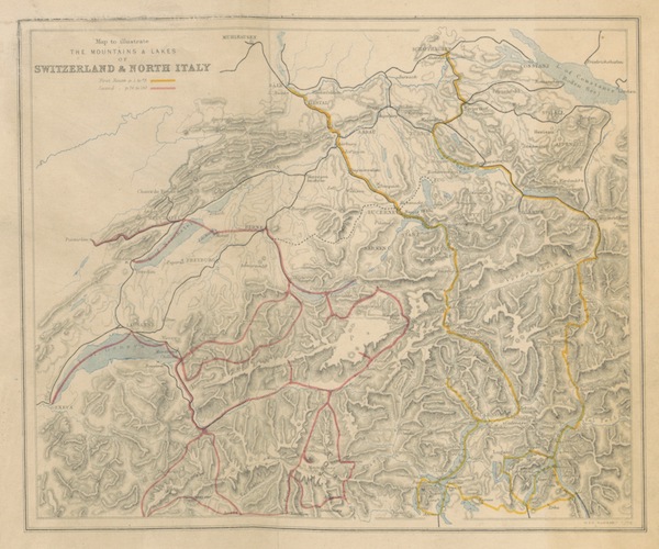 Mountains and Lakes of Switzerland and Italy - Map to Illustrate the Mountains and Lakes of Switzerland and Italy (1871)