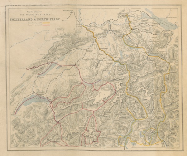 Map to Illustrate the Mountains and Lakes of Switzerland and Italy