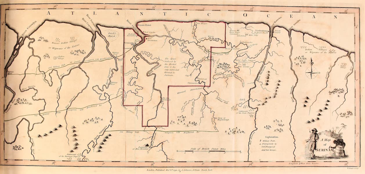 Narrative, of a Five Years Expedition Vol. 1 - A Map of Surinam (1796)