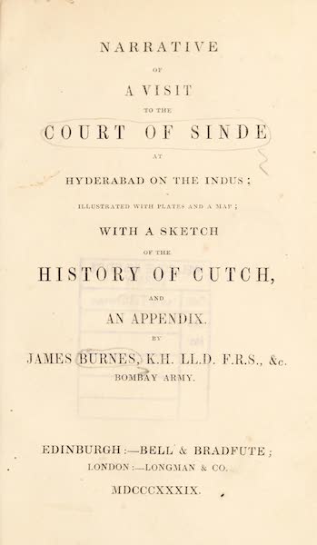 Narrative of a Visit to the Court of Sinde - Title Page (1839)