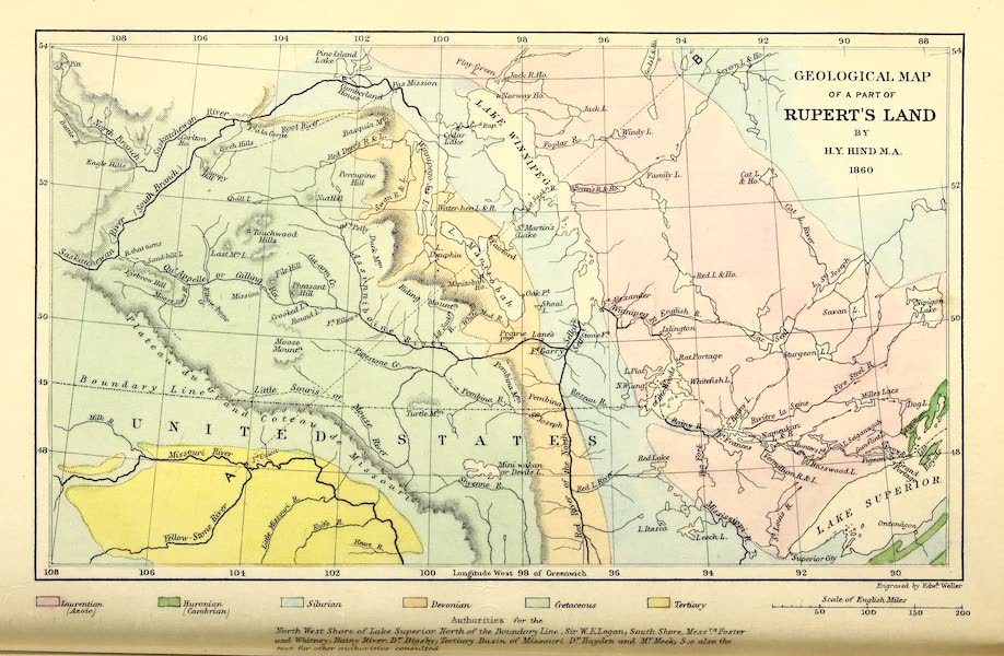 Narrative of the Canadian Red River Exploring Expedition Vol. 2 - Geological Map of a Part of Rupert's Land (1860)