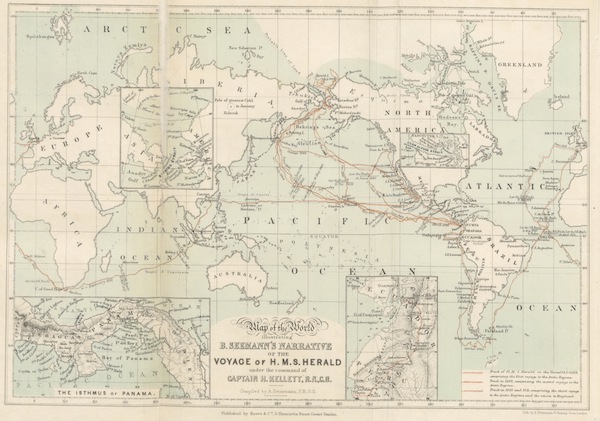 Map of the World Illustrating B. Seeman's Narrative of the Voyage of H.M.S Herald