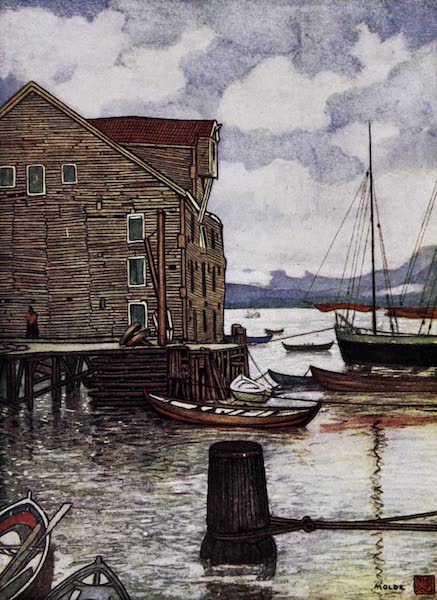 Norway, Painted and Described - Old Warehouse and Boats, Molde (1905)