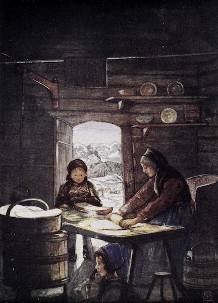 Norway, Painted and Described - Making &34;Flad-Brod&34; - a Cottage Interior (1905)