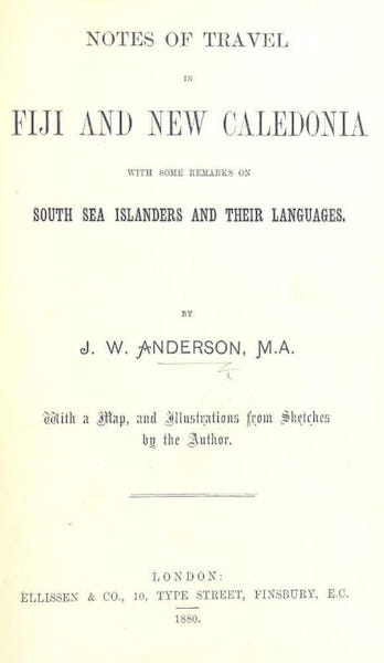 Notes of Travel in Fiji and New Caledonia - Title Page (1880)