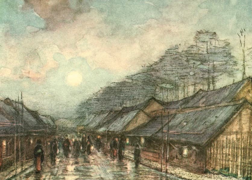 Old and New Japan - A typical Japanese Village by Moonlight (1907)