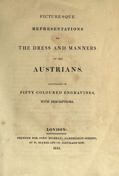 Picturesque Representations of the Austrians - Title Page (1814)