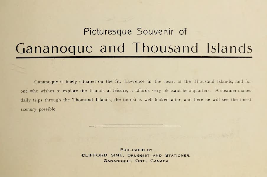 Picturesque Souvenir of Gananoque and Thousand Islands - Title Page (1910)