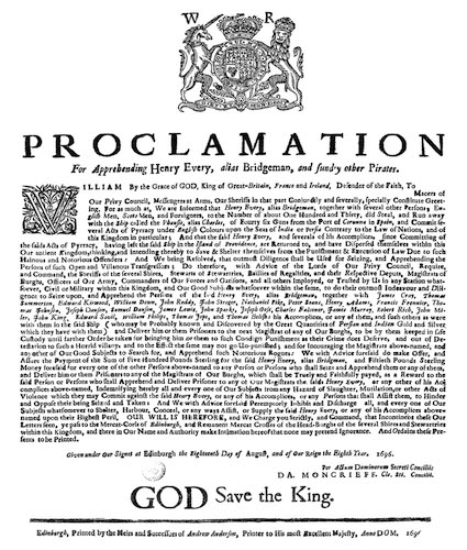 Great Britain - Proclamation for Apprehending Henry Every
