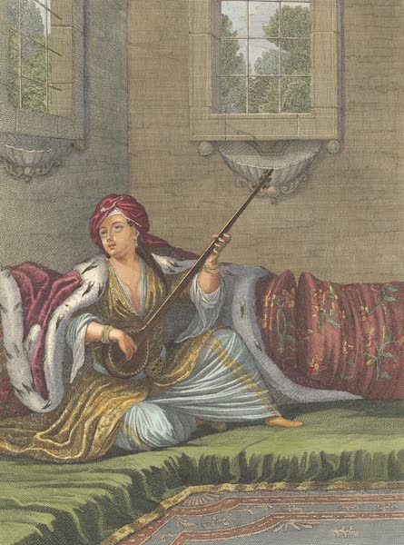 Recueil de Cent Estampes Representant Differentes Nations du Levant - Fille Turque jouant du Tehegour (1714)