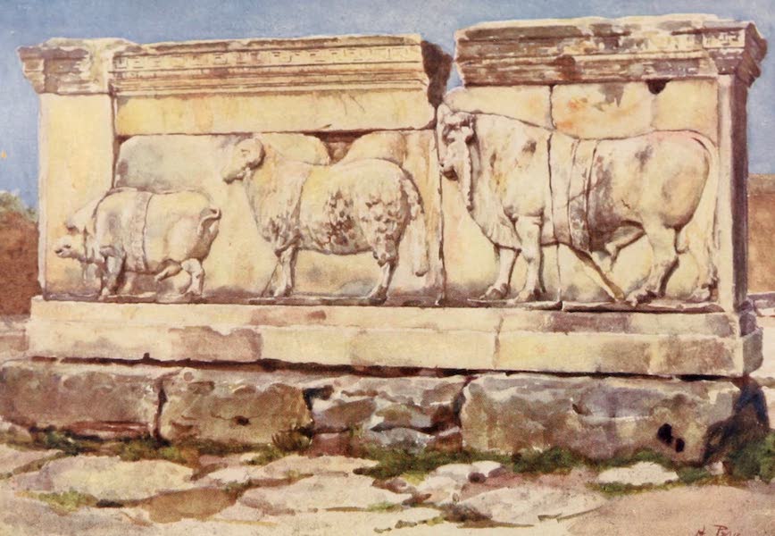 Rome, Painted and Described - Marble relief of the Ambarvalia Sacrifice in the Forum (1905)