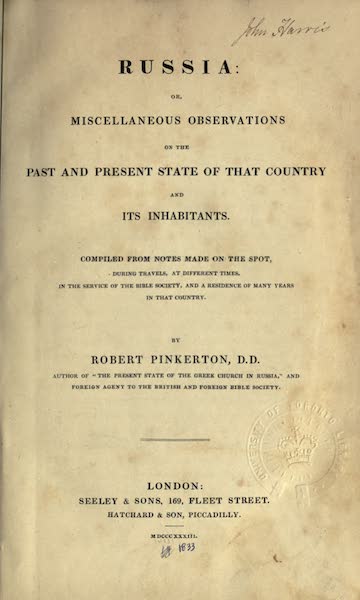 Russia: or, Miscellaneous Observations  - Title Page (1833)