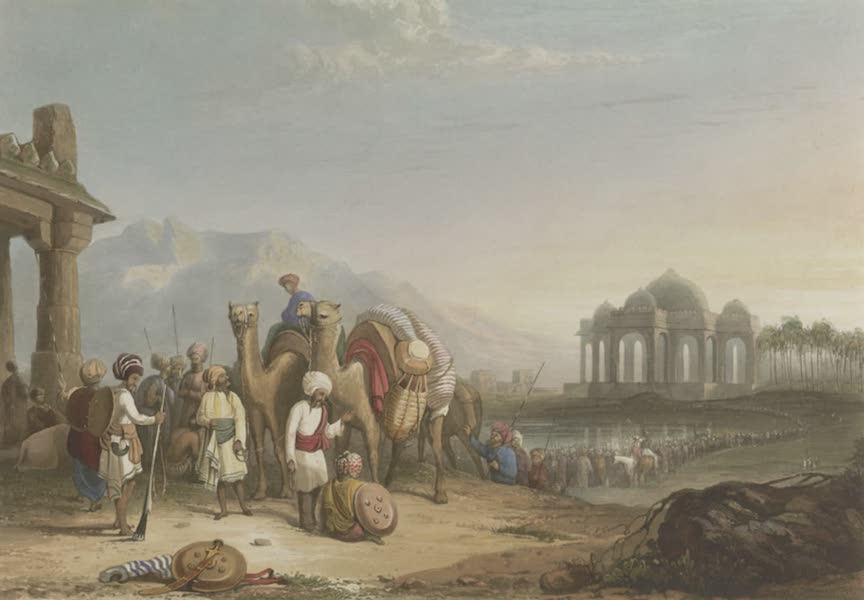 Scenery, Costumes and Architecture, Chiefly on the Western Side of India - Scene in Kattiawar, Travellers and Escort (1826)