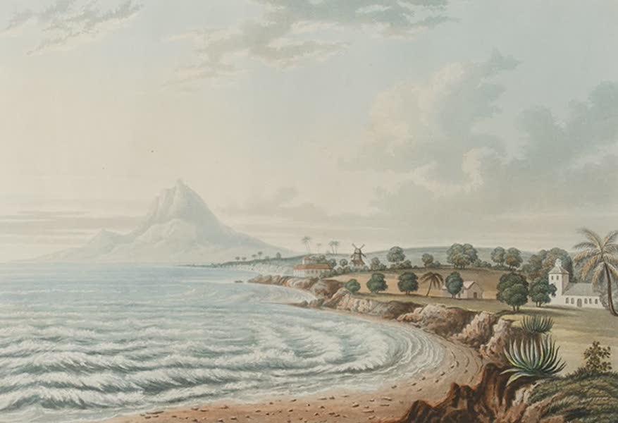 Scenery of the Windward and Leeward Islands - Pigeon Island, & Village of Gros Islet, St. Lucia. [Engraved by J. Harris] (1837)