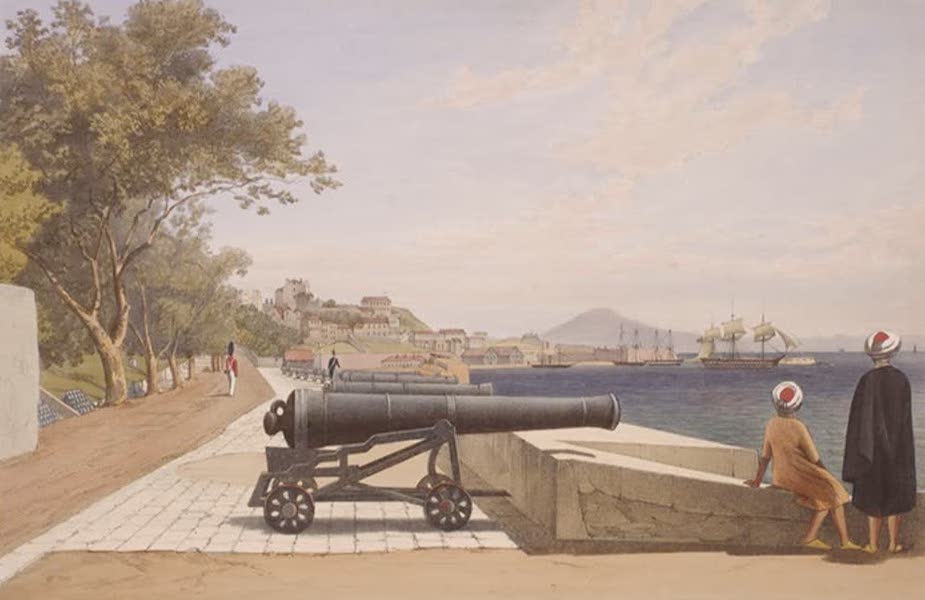 Select Views of the Rock and Fortress of Gibraltar - The Saluting Battery, Line Wall. Mons Abyla in the distance (1846)