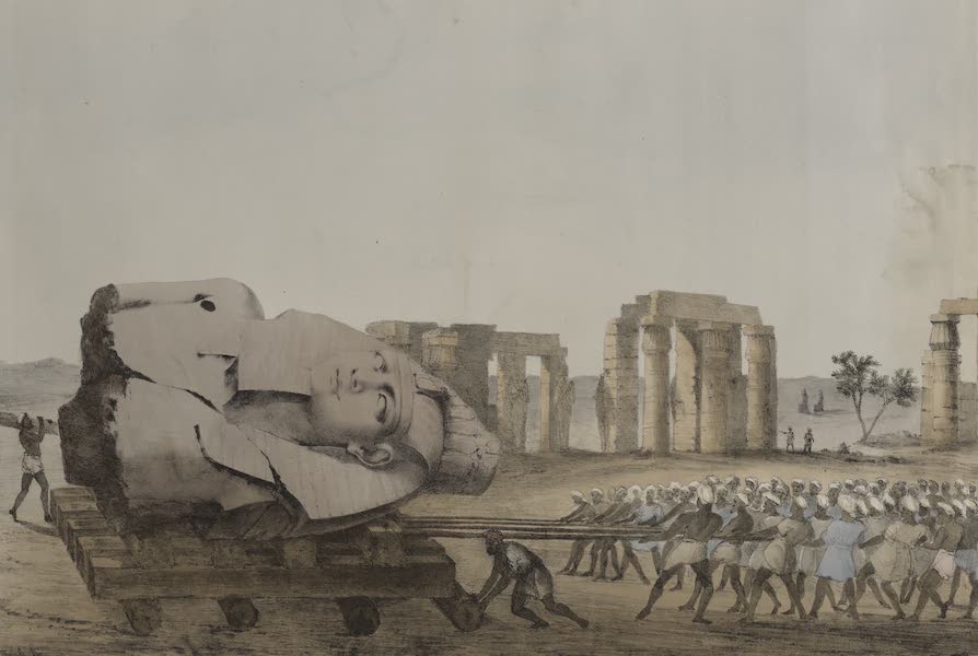 Six New Plates Illustrative of the Researches and Operations - Mode in which the young Memnon's head, (now in the British Museum,) was removed by Belzoni (1822)