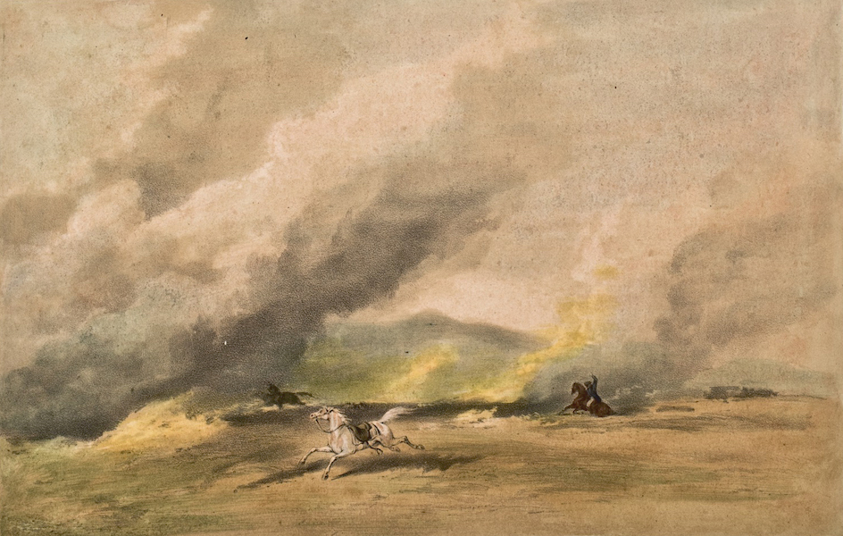 Sketches in North America and the Oregon Territory - Forcing a Passage Through the Burning Prairie (1848)