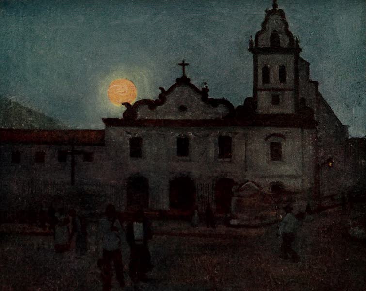 South America, Painted and Described - Moonrise Over a 17th-Century Church in Santos (1912)