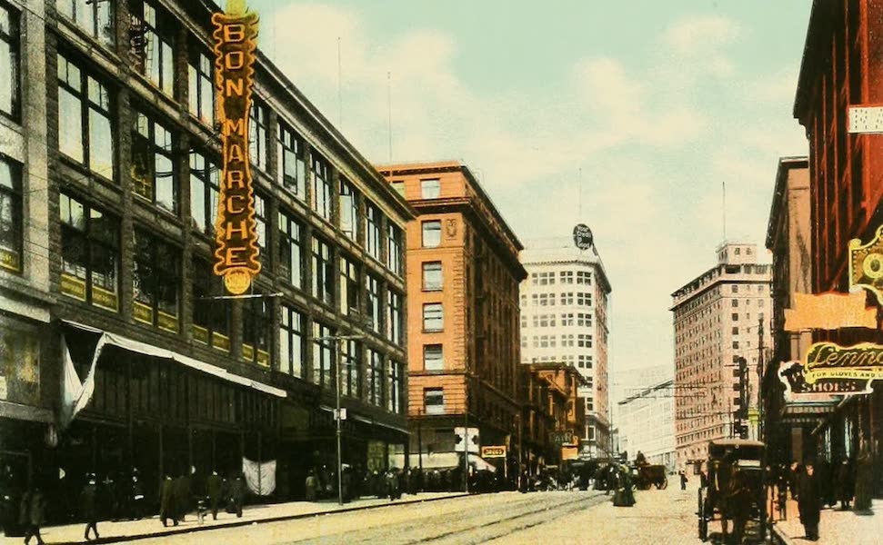 Souvenir Album of Seattle, Washington - Second Avenue, North from Union Street, Seattle (1900)