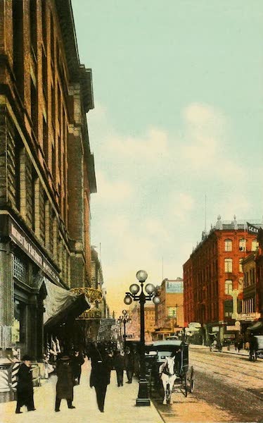 Souvenir Album of Seattle, Washington - First Avenue, looking North, Seattle (1900)