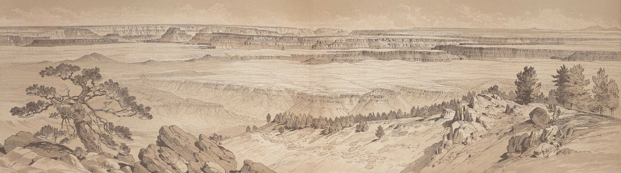Tertiary History of the Grand Canon [Atlas] - Views looking east and south from Mt. Trumbull II (1882)