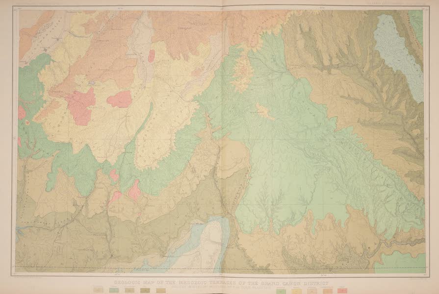 Tertiary History of the Grand Canon [Atlas] - Geologic Map Of The Mesozoic Terraces Of The Grand Canon District (1882)