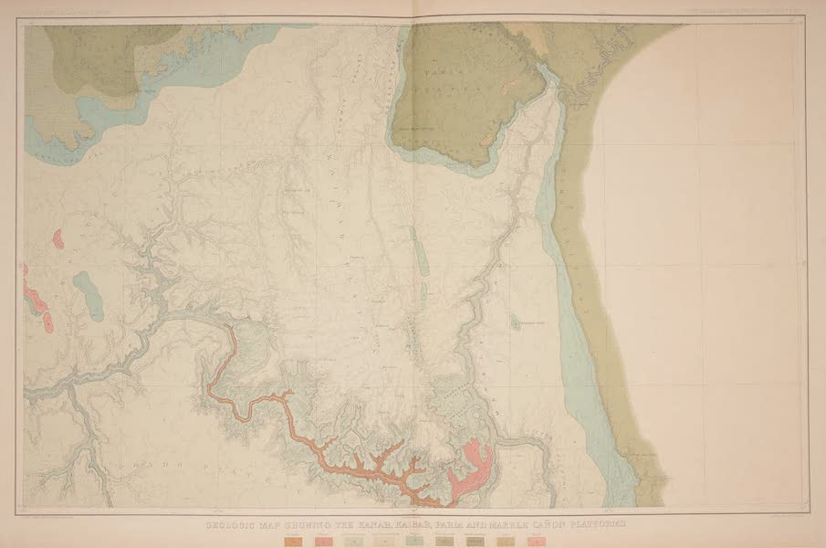 Tertiary History of the Grand Canon [Atlas] - Geologic Map Showing The Kanab, Paria And Marble Canon Platforms (1882)