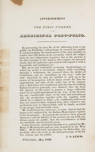The Aboriginal Port Folio - Advertisement to the First Number (1836)