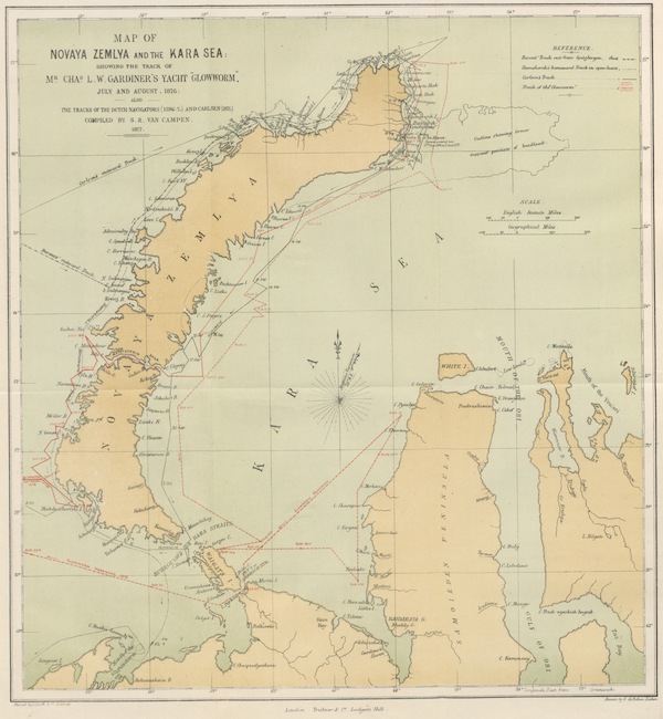 Map of Novaya Zemlya and the Kara Sea Showing the Track of Mr. Chas L. W. Gardiner's Yacht Glowworm