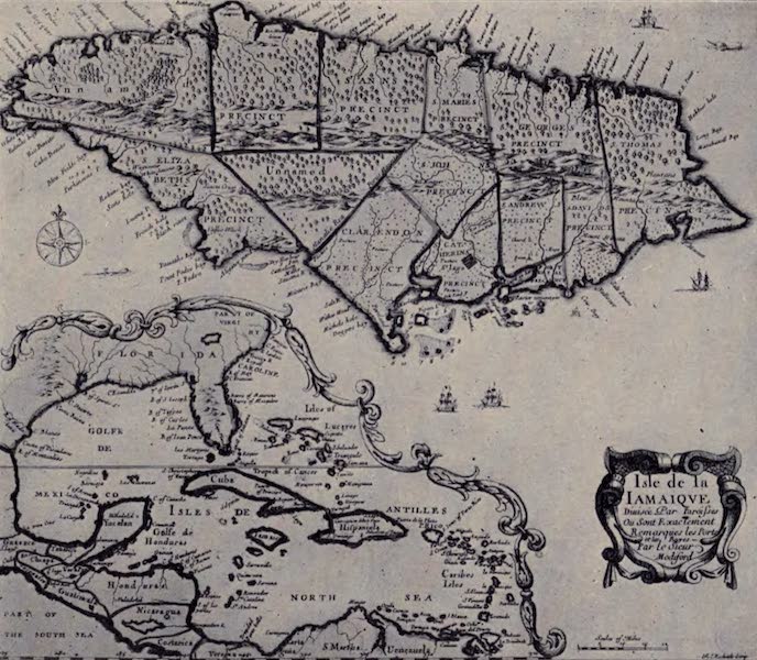 An ancient map of Jamaica showing the haunts of the pirates and the track of the treasure galleons