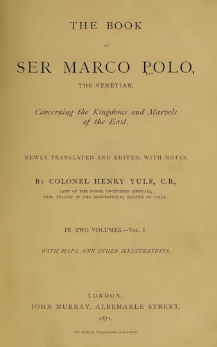 Madras - The Book of Ser Marco Polo Vol. 1
