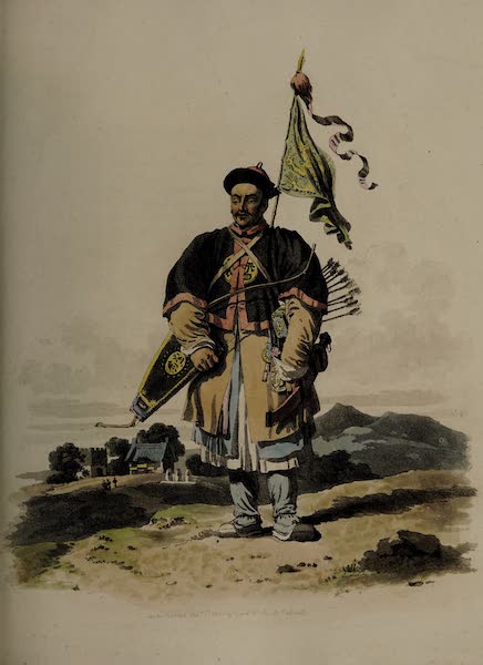 A Soldier in undress, with a Flag at his Back