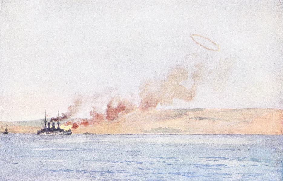The Dardanelles : Colour Sketches from Gallipoli - French Flagship Suffren Shelling Achi Baba (1915)