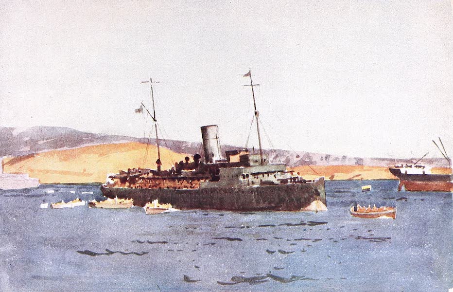 The Dardanelles : Colour Sketches from Gallipoli - H.M.S. Sarnia Landing Troops in Suvla Bay (1915)