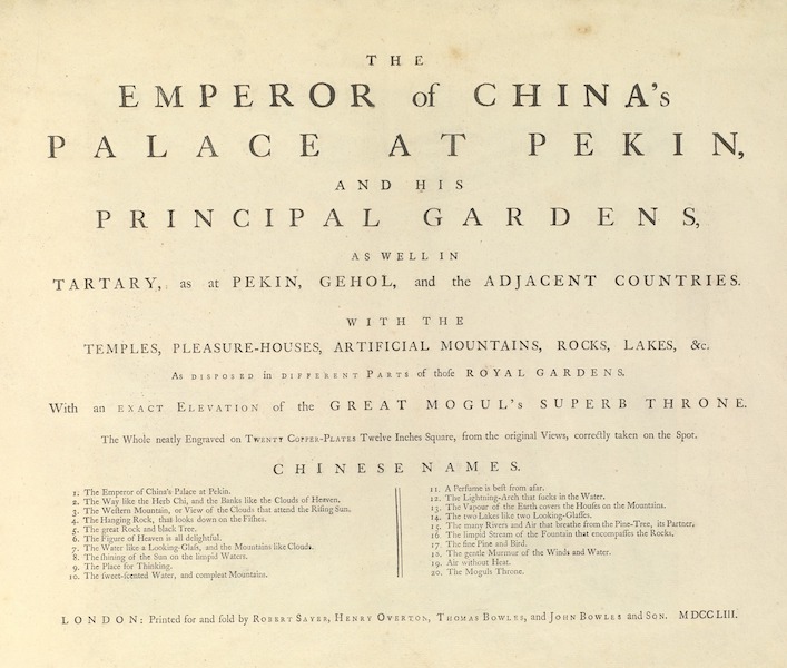 The Emperor of China's Palace at Pekin - Title Page (1753)